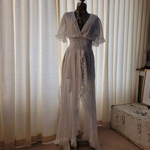 NWT Designer MONACO floor length ruffle dress, open in front, elastic waist!!